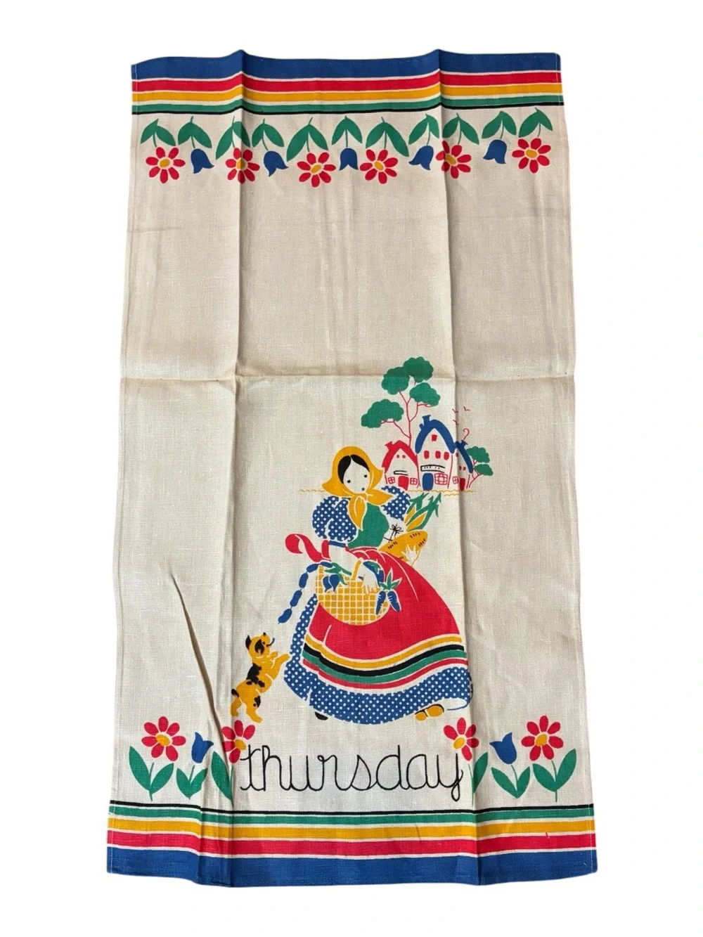 MCM Quality Linens Pure Linen Tea Towel Days Of The Week “Thursday” Dutch Girl